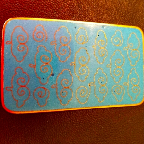 Les Bernard Blue & Antique Gold  Cloisonne Pendant with 12K Gold Chain Necklace - Picture 6 of 9